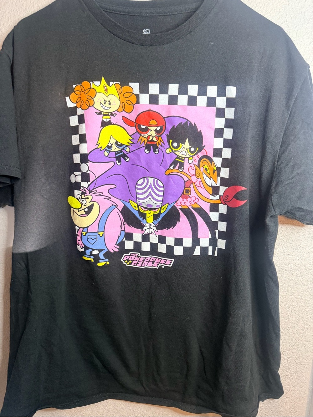 Cartoon Network Black Tee with Pink & Purple Powerpuff Girls Art